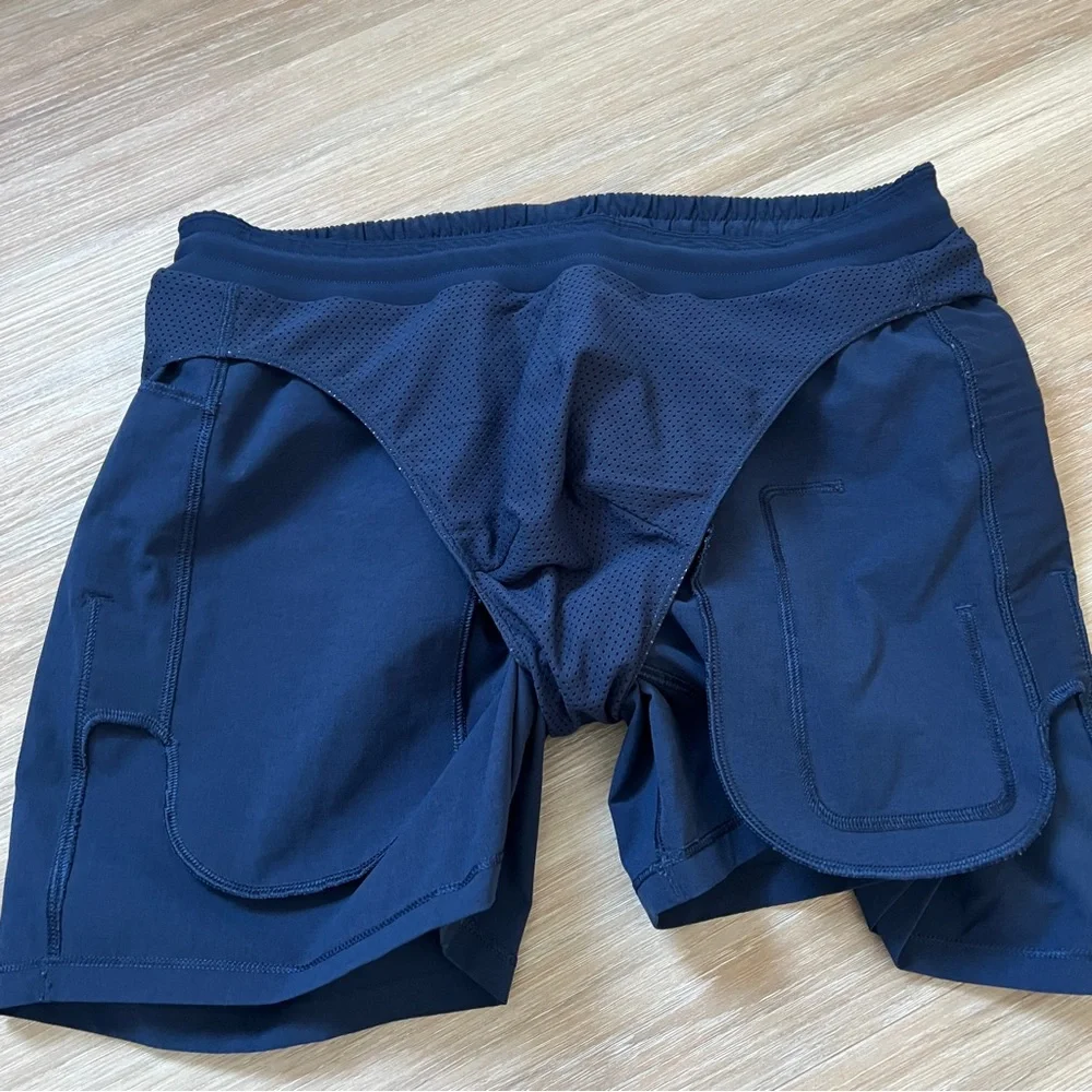 Lululemon Men’s Navy Blue Athletic Gym Shorts w/ Liner Size M - Picture 6 of 6